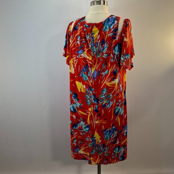 Luxology Women's Red Floral Cold Shoulder Mini Dress - Size 12 - Picture 4 of 5
